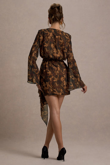Alinta Leopard Print Long-Sleeve Wrap Mini Dress